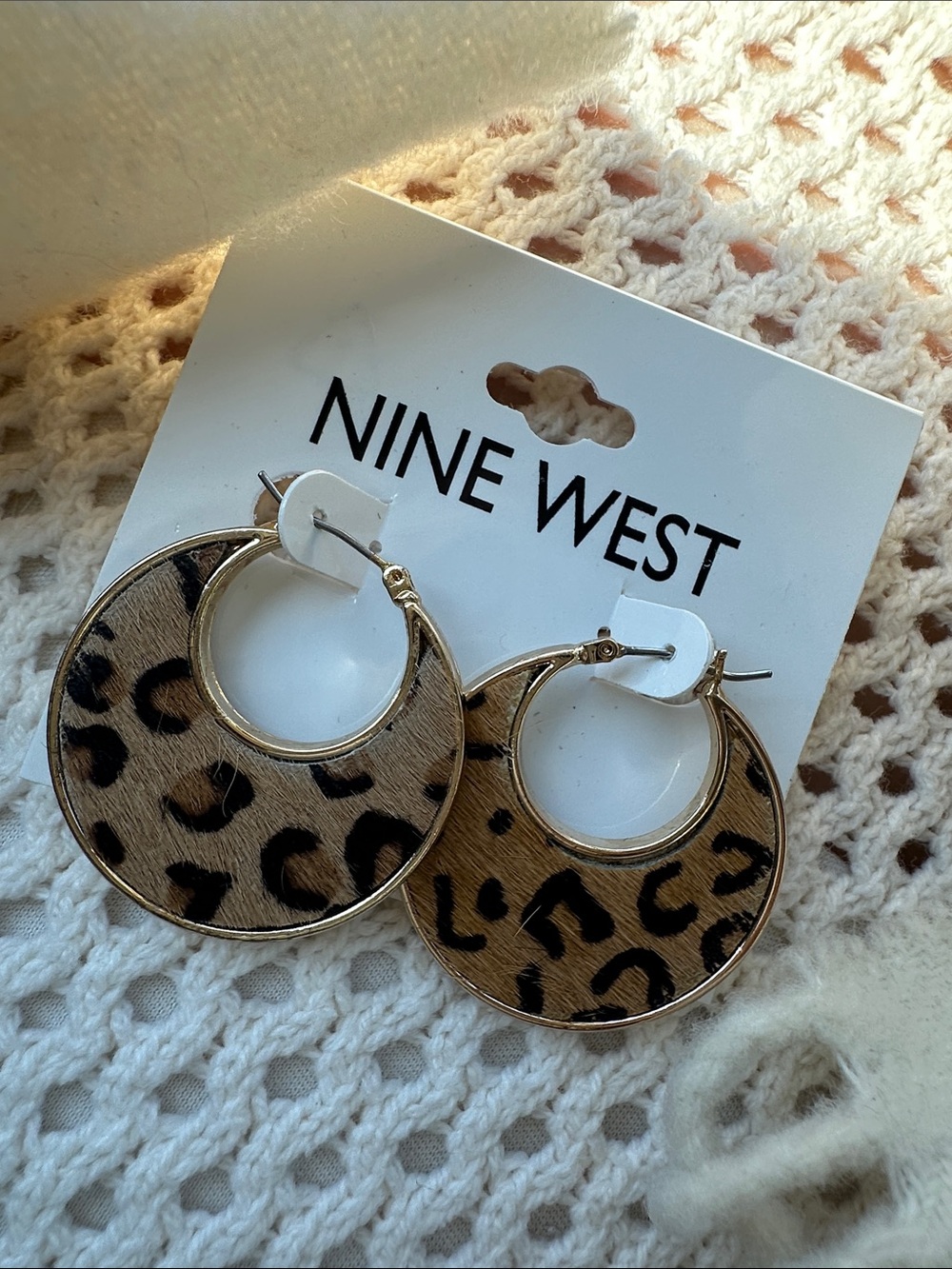 Nine West Gold-Trim Faux Fur Leopard Hoop Earrings in Brown and Black
